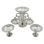 Early 20th century matched silver epergne, open work design, the centre piece with three branches an