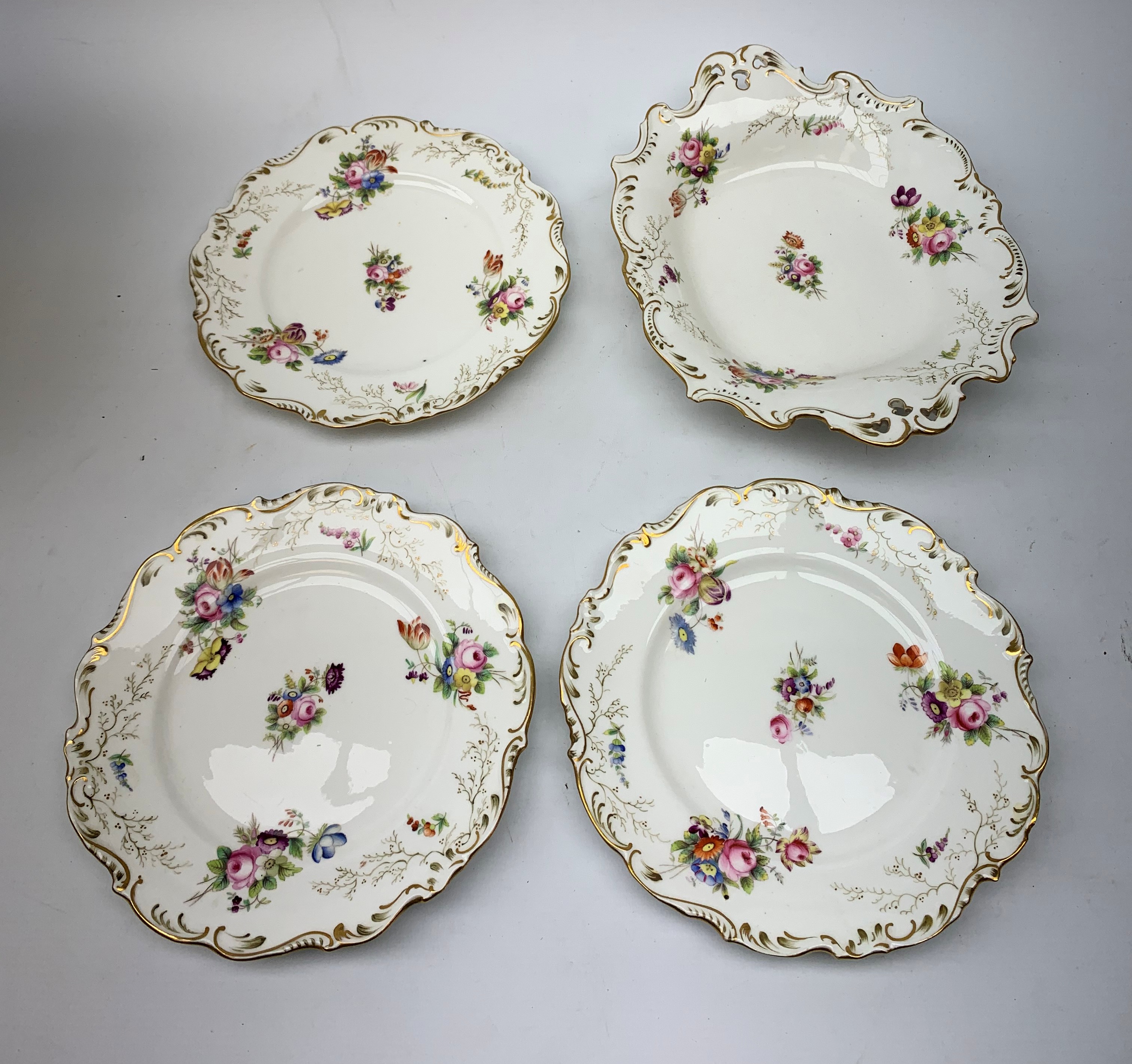 19th century dessert service, comprising large comport, two serving dishes, and six plates, each pai - Image 14 of 15