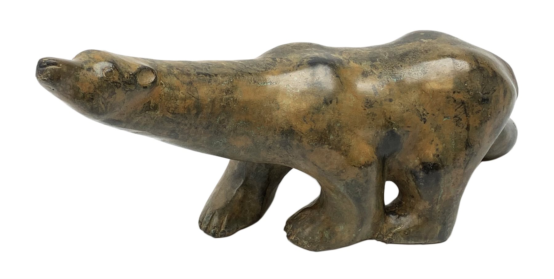 Pierre Chenet (French Contemporary): Polar Bear, bronze ochre patina nuanced with green, impressed s