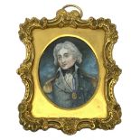 19th century oval painted portrait miniature upon ivory, depicting head and shoulder portrait of Adm