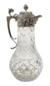 Elizabeth II silver mounted cut glass claret jug, the clear glass body of baluster form with hobnail