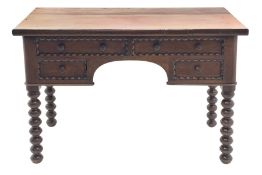Victorian mahogany knee hole desk dressing table, rectangular top over four drawers with turned spli