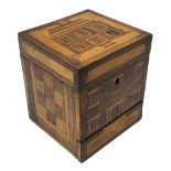 Early Victorian rosewood and specimen wood trinket box, of cuboid form, the lid and front inlaid wit