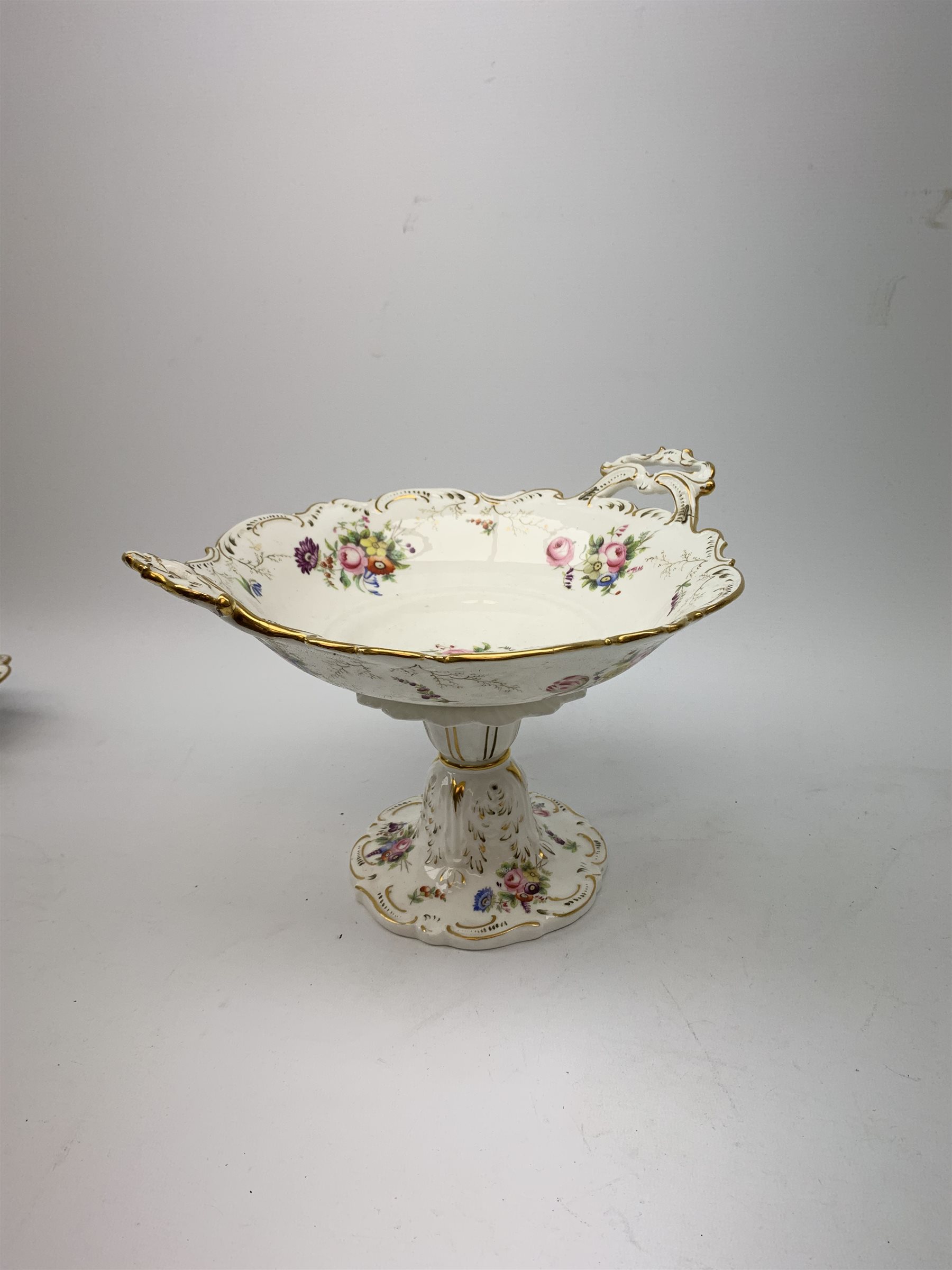 19th century dessert service, comprising large comport, two serving dishes, and six plates, each pai - Image 6 of 15