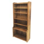 'Mouseman' oak bookcase, four adjustable shelves by Robert Thompson of Kilburn, W84cm, H183cm, D32cm