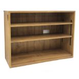 'Lizardman' oak open bookcase with two adjustable shelves, by Derek Slater of Crayke, W123cm, H87cm,