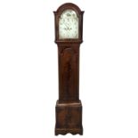 George III mahogany longcase clock, the hood with stepped moulded arch pediment above glazed door, f