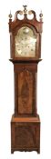 Early 19th century inlaid figured mahogany longcase clock, trunk door flanked by canted corners with