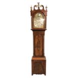 Early 19th century inlaid figured mahogany longcase clock, trunk door flanked by canted corners with