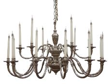 Lampart Italy - Large late 20th century Italian silver plated chandelier, two tier lobe moulded stem