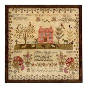 George III sampler, worked with a house, trees and animals to the fore, further detailed with floral