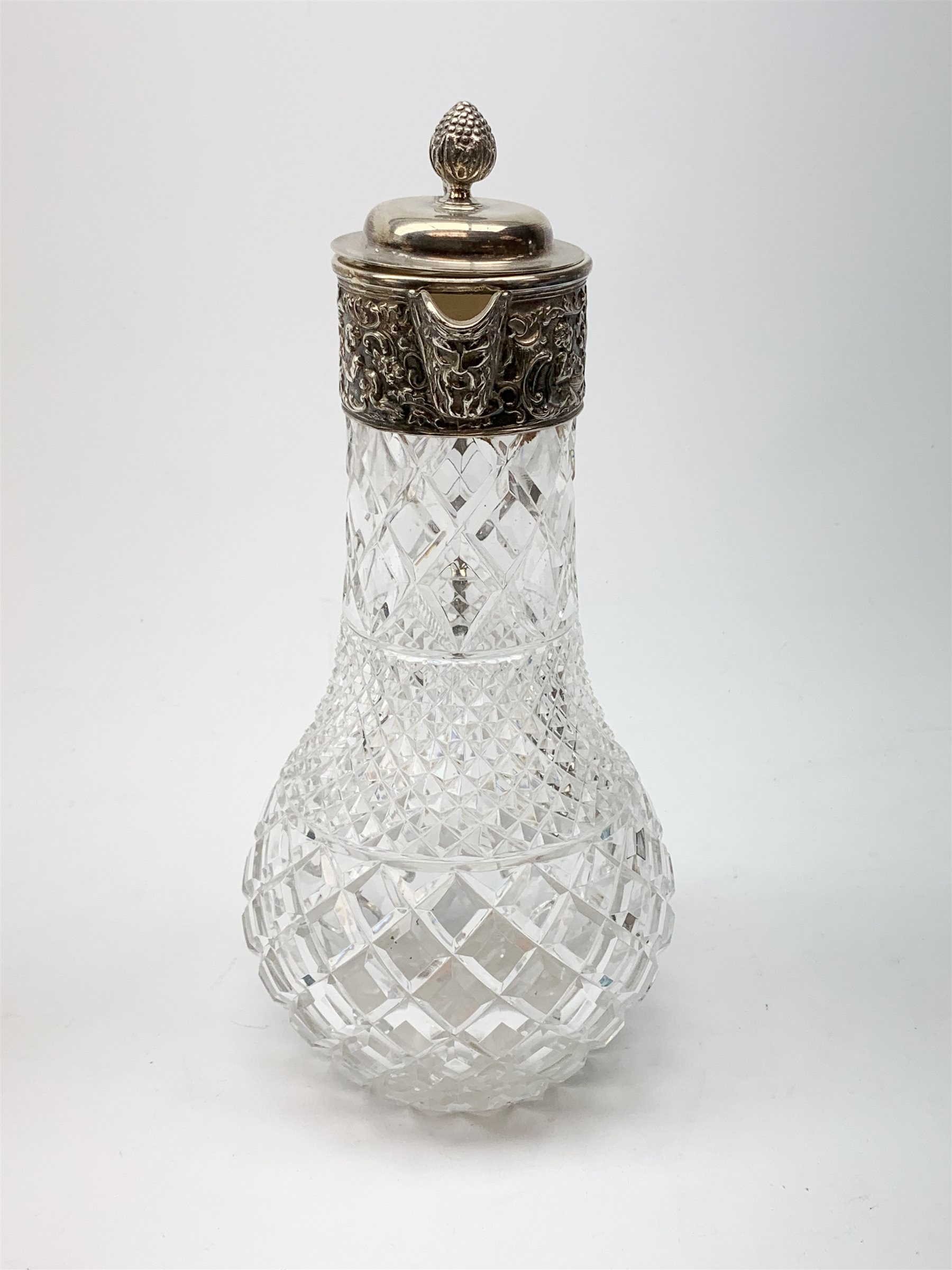 Elizabeth II silver mounted cut glass claret jug, the clear glass body of baluster form with hobnail - Image 3 of 21