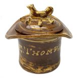 Edwardian silpware jar and cover, modelled as a top hat, inscribed E. Thompson 1901, the associated