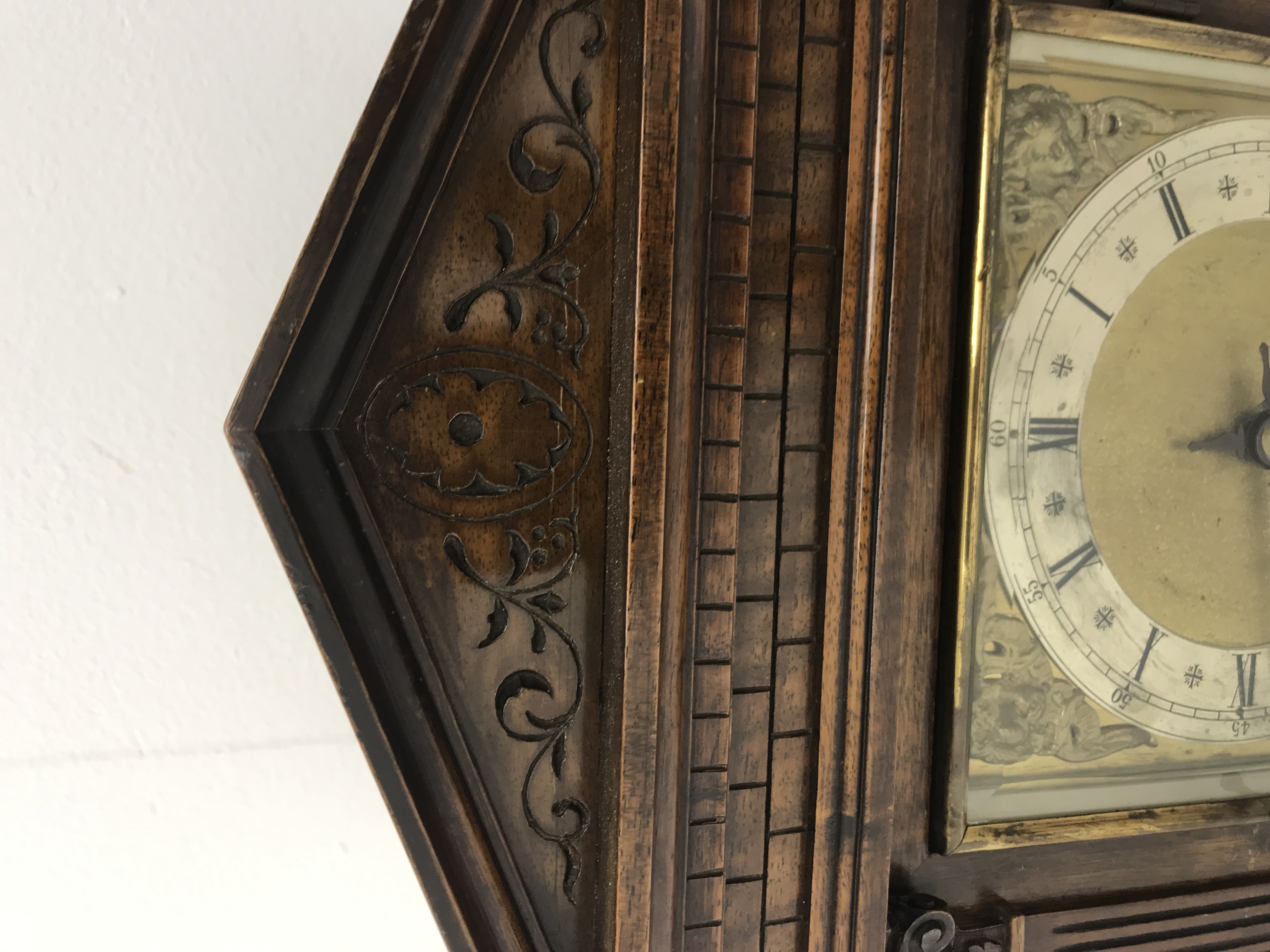 Late 19th century walnut architectural cased bracket clock, square brass dial with silvered Roman ch - Image 2 of 3