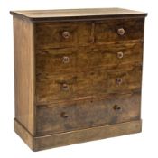 Victorian figured walnut chest, rectangular top with rounded corners above two short and three long