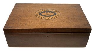 George IV mahogany writing slope, the hinged cover with inlaid panel inscribed Ann Bright 1822, open