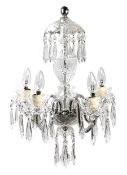 A 20th century Waterford crystal chandelier, the central baluster stem with domed corona, supporting