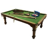 Edwardian 'E.J.Riley LTD' oak framed slate bed billiard table, with dining table leaves, green baize
