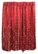 Set of four silk curtains in Porter & Stone 'Nakita Red' fabric, red ground with raised leaf and bra