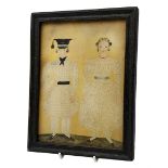 George III pin prick and watercolour portrait of a lady and gentleman, in ebonised frame, 18cm x 13c