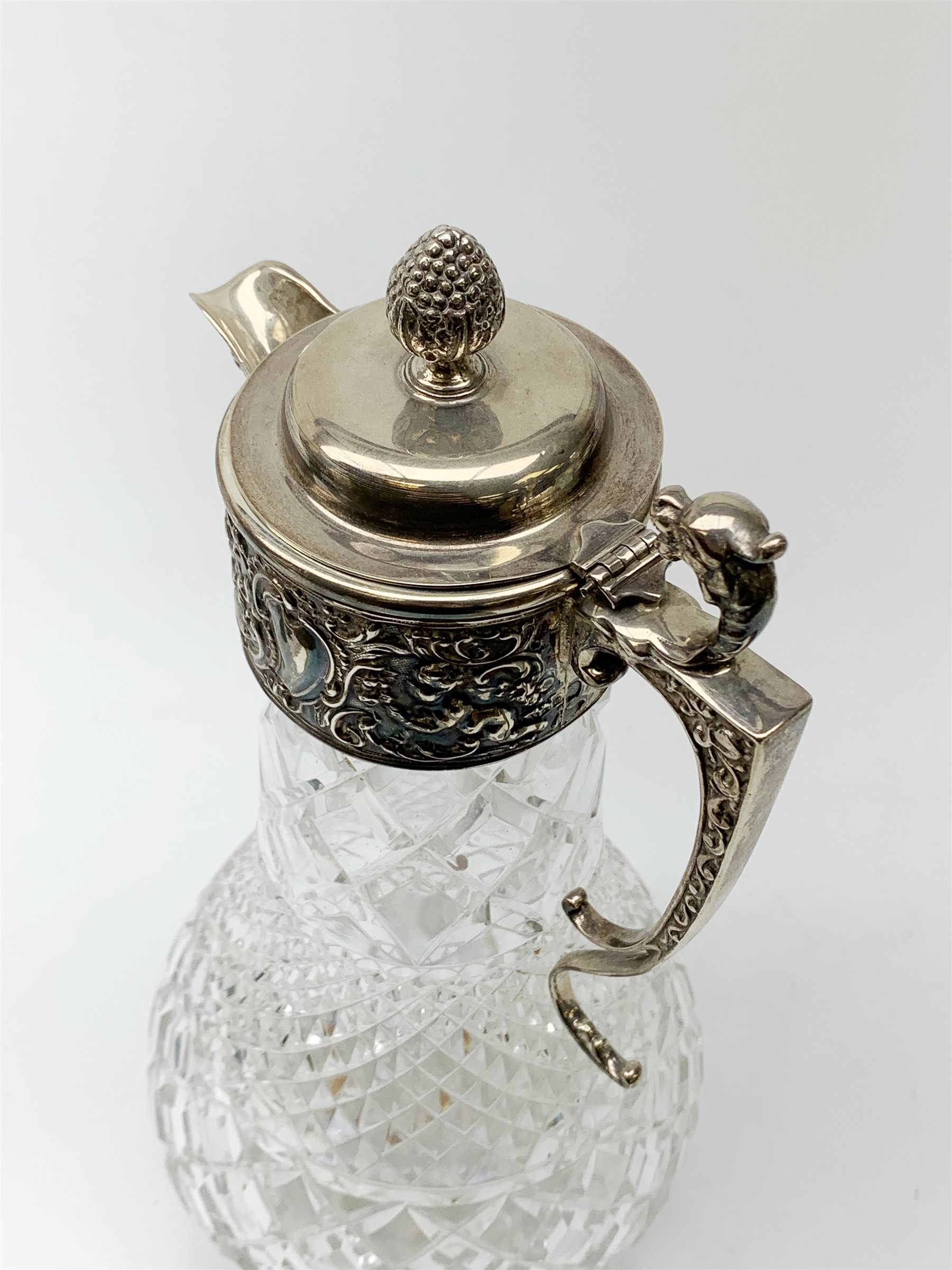 Elizabeth II silver mounted cut glass claret jug, the clear glass body of baluster form with hobnail - Image 4 of 21