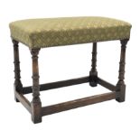 Bylaws Furniture - traditional oak dressing stool, collar turned supports joined by stretchers, seat