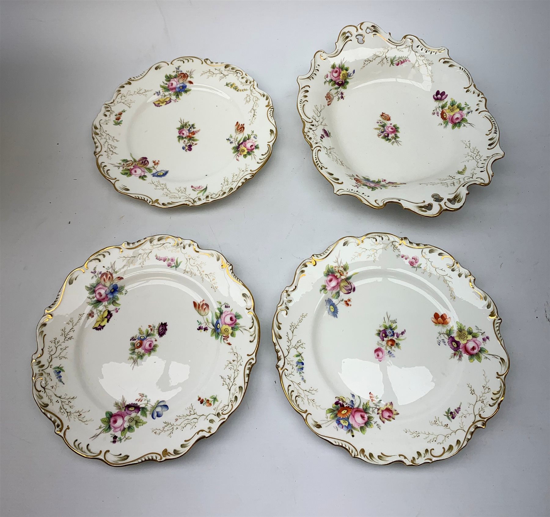 19th century dessert service, comprising large comport, two serving dishes, and six plates, each pai - Image 7 of 15