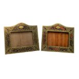 Two late 19th/early 20th century Boulle type marquetry frames, of rectangular form with arched top a