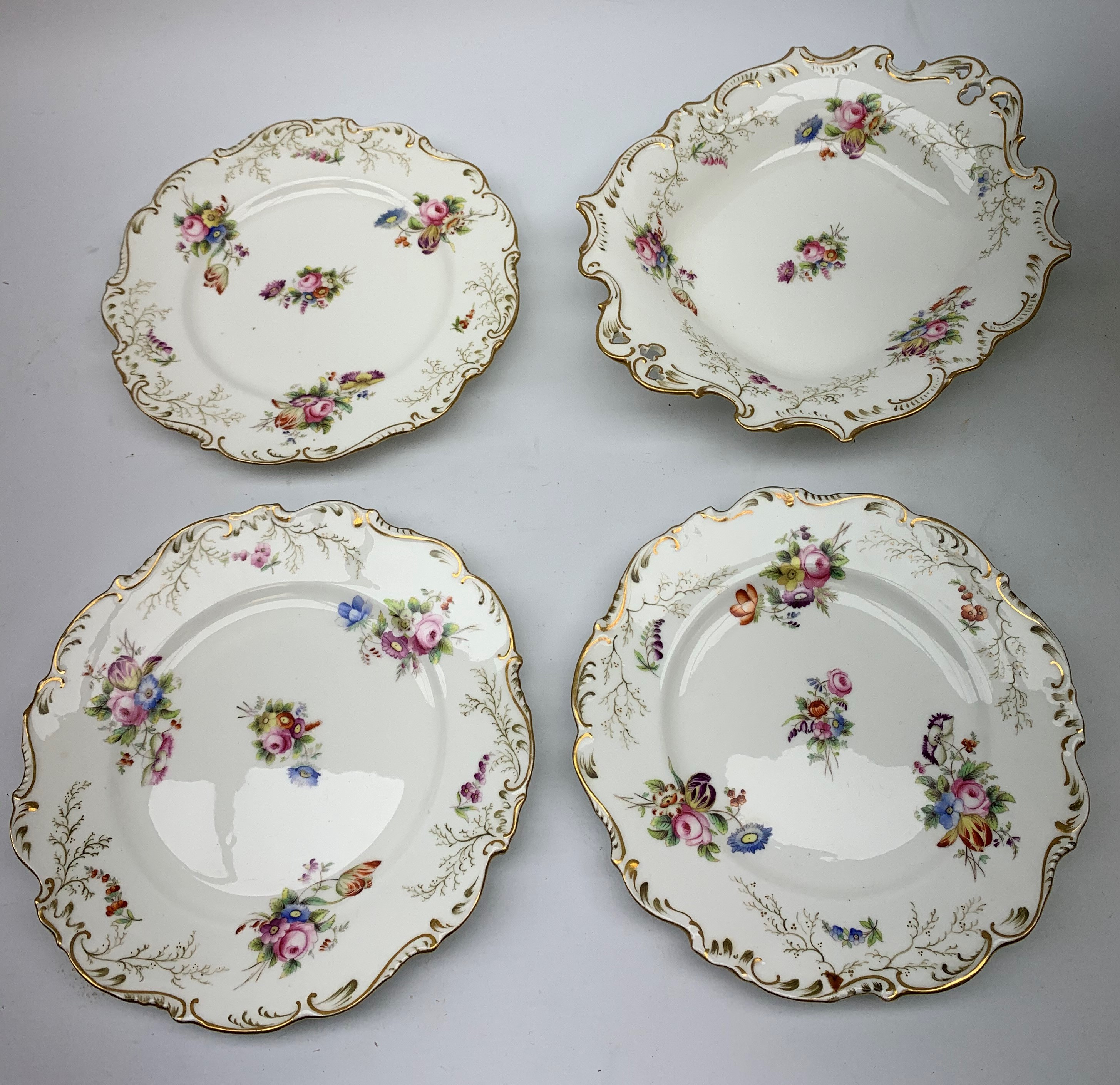 19th century dessert service, comprising large comport, two serving dishes, and six plates, each pai - Image 9 of 15