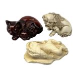 Japanese Meiji ivory Netsuke, modelled as a frog upon a lily pad, together with a further example mo