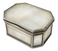 George III silver mounted mother of pearl patch box, of rectangular form with canted corners, the hi