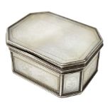 George III silver mounted mother of pearl patch box, of rectangular form with canted corners, the hi