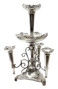 Large James Deakin and Sons silver plated epergne, c.1900, the central trumpet with pierced rim, abo