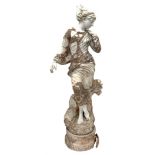 Victorian style rouge and white marble classical statue of woman dancing, on circular stepped moulde