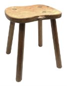 'Mouseman' oak four legged stool with dished seat, by Robert Thompson of Kilburn, 37cm x 30cm, H46cm