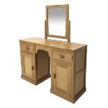 'Lizardman' oak dressing table, two drawers and two panelled cupboards, raised swing mirror, by Dere