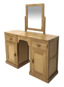 'Lizardman' oak dressing table, two drawers and two panelled cupboards, raised swing mirror, by Dere