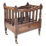 Early 19th century rosewood four division Canterbury, fitted with single drawer, turned feet with br