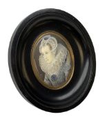 20th century oval painted portrait miniature upon ivory, depicting Queen Elizabeth I, indistinctly s