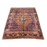 Fine Persian Bijar rug carpet, red ground lozenge with inner central lozenge on dark blue field, pro