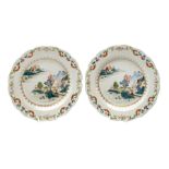 Pair of Chinese Export Famille Rose plates, Qianlong period, enamelled in polychrome with flowers, r