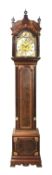 Early 19th century inlaid and cross banded mahogany London style longcase clock, brass arched dial,