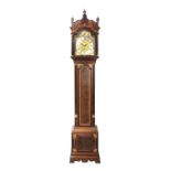 Early 19th century inlaid and cross banded mahogany London style longcase clock, brass arched dial,