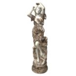 Victorian style rouge and white marble classical statue of woman dancing with her arms raised, on ci