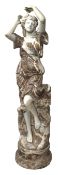 Victorian style rouge and white marble classical statue of woman dancing with her arms raised, on ci