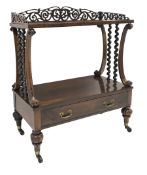 Victorian rosewood two tier etagere, scroll fretwork gallery back, carved elongated c scroll support