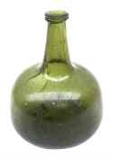 18th century onion shaped green glass wine bottle, H16cm