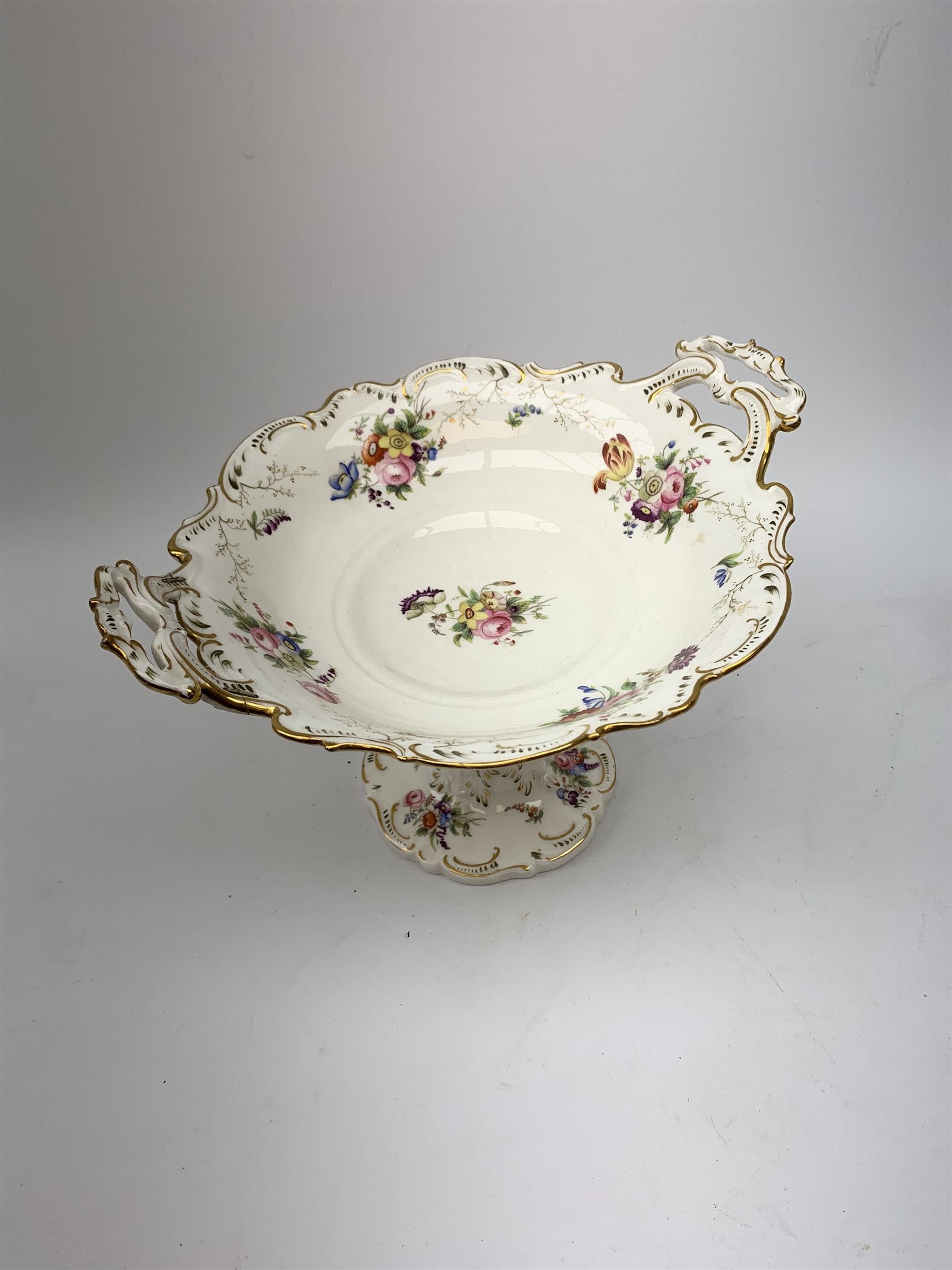 19th century dessert service, comprising large comport, two serving dishes, and six plates, each pai - Image 4 of 15