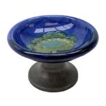 William Moorcroft for Liberty & Co, small pedestal dish, the shallow bowl decorated in the Moonlit B