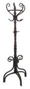 Late 19th century Thonet type bent wood half round coat stand, turned beach column, H194cm, W70cm (m